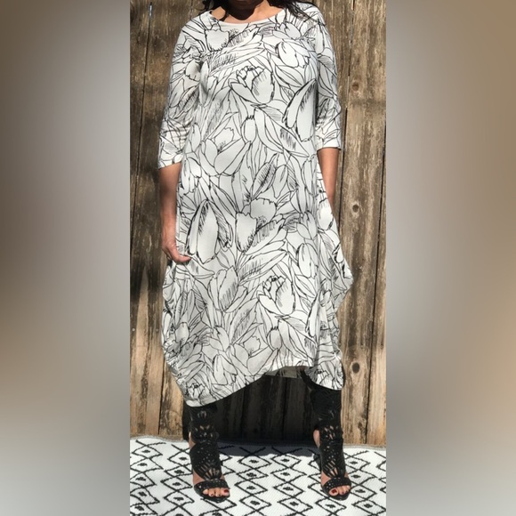 Bryn Walker Chelsea Jersey Knit Tulip Dress Floral Artsy Lagenlook Stretch Small - Picture 4 of 13